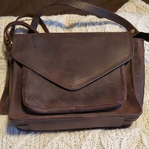 Vintage Brown Leather-Like Crossbody Bag